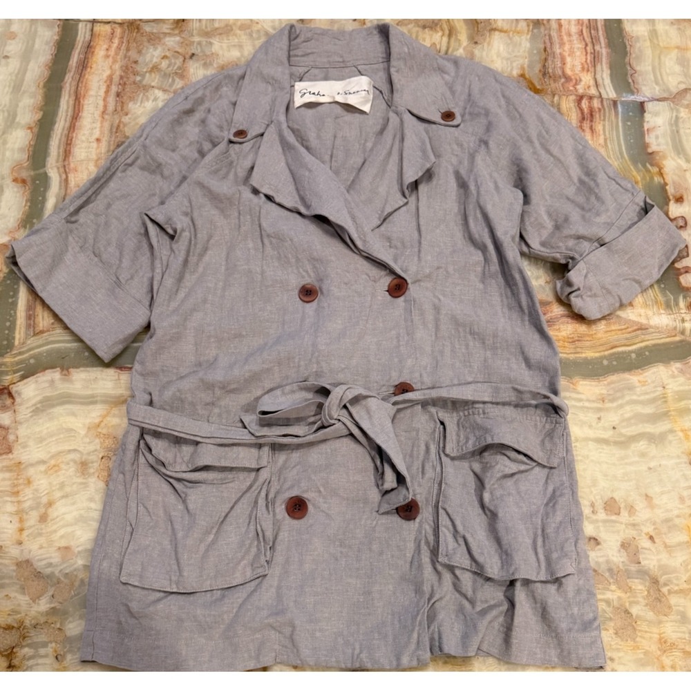 Graham & Spencer Womens Double Breasted Utility Trench Coat Gray Belted Button M